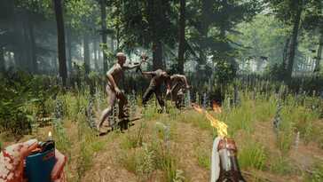 The Forest’ta geçen bir kavgayı gösteren bir görsel.