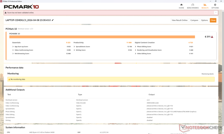 PCMark skorları, Lenovo IdeaPad Slim 3 15 de dahil olmak üzere diğer ekonomik Core i5 veya U serisi kapaklı modellerle karşılaştırılabilir
