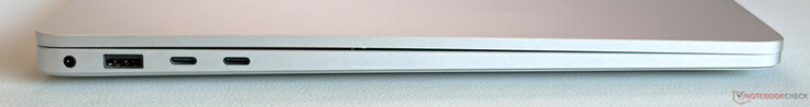 Sol: 3,5 mm ses, USB-A 3.2 Gen 1 (5 Gbit/s), Thunderbolt 4 destekli 2x USB-C 4.0 (40 Gbit/s, DisplayPort ALT Mode 2.1, Power Delivery 3.0)