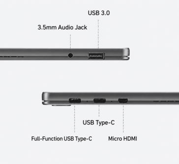 Acer A543 tabletin bağlantı noktaları arasında USB-C, USB-A ve Mikro HDMI bulunur