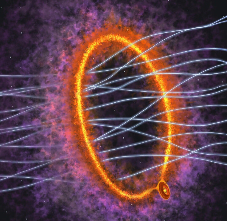 Gaz halkasını ve genç yıldız MC 27'yi gösteren bir illüstrasyon.