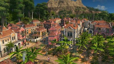 Anno 1800'de Yeni Dünya'dan bir şehri tasvir eden bir görüntü.