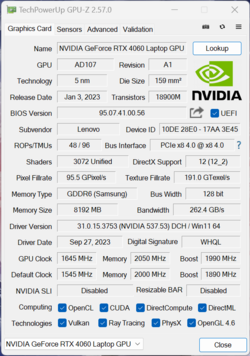 GPU-Z GeForce RTX 4060 Dizüstü Bilgisayar