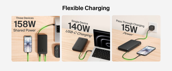 Belkin UltraCharge Pro Dizüstü Bilgisayar Güç Bankası 25K aynı anda üç cihazı şarj edebilir.