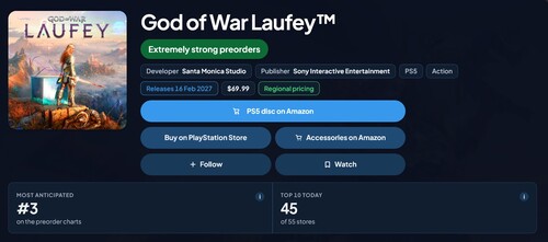 God of War Laufey'nin PlayStation Store'daki ön sipariş sıralaması gösterildi