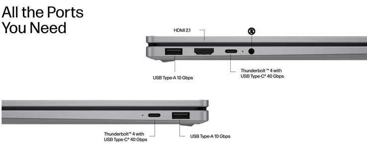 HP, AMD modellerinde burada gösterilen Thunderbolt 4 bağlantı noktaları yerine USB4 bağlantı noktalarına yer veriyor.