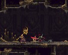 Blasphemous 2’de Tövbe Eden Kişi ile bir düşmanın yer aldığı bir görsel.