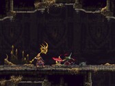 Blasphemous 2’de Tövbe Eden Kişi ile bir düşmanın yer aldığı bir görsel.