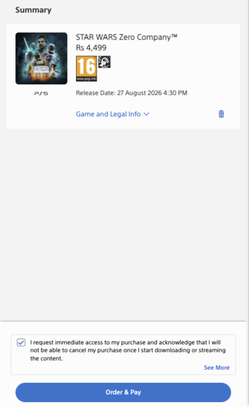 Satın almadan önce PlayStation Store Hindistan açılır penceresi.