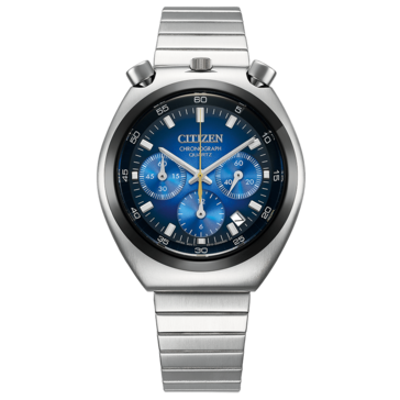 Canlı mavi geçişli kadranıyla Citizen Tsuno Chronograph AN3714-68L'nin önden görünümü.