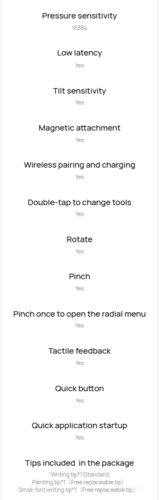Huawei, web sitesinde M-Pencil Pro'nun özelliklerinin bir listesini sunuyor.