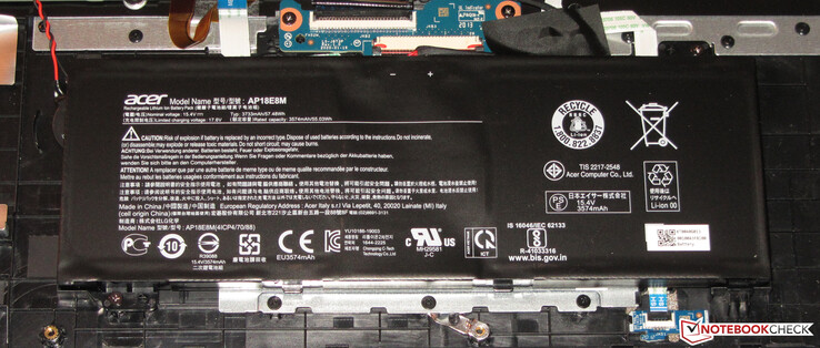 The battery has a capacity of 57.48 Wh