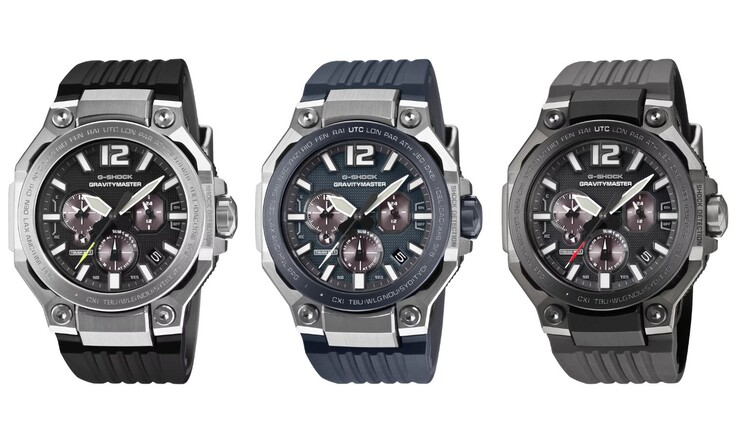 Soldan sağa: Casio G-Shock GWR-B3000-1A, GWR-B3000A-2A ve GWR-B3000B-8A saatler