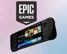 Epic Games logosu Valve Steam Deck'in üzerinde görülüyor
