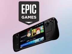 Epic Games logosu Valve Steam Deck'in üzerinde görülüyor