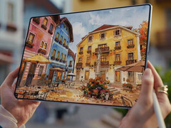 MatePad Pro Max, tandem olmayan 13,2 inç OLED ekrana sahip. Resimde: tabletin ekranını gösteren bir tanıtım fotoğrafı.