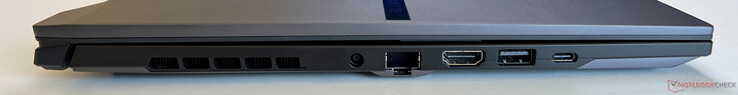 Sol: Güç kaynağı girişi, Gigabit Ethernet, HDMI 2.1, USB 3.2 Gen 1 Tip-A (5 Gbit/s), USB4 Tip-C (40 GBit/s, DisplayPort 1.4, Güç Dağıtımı 3.0)