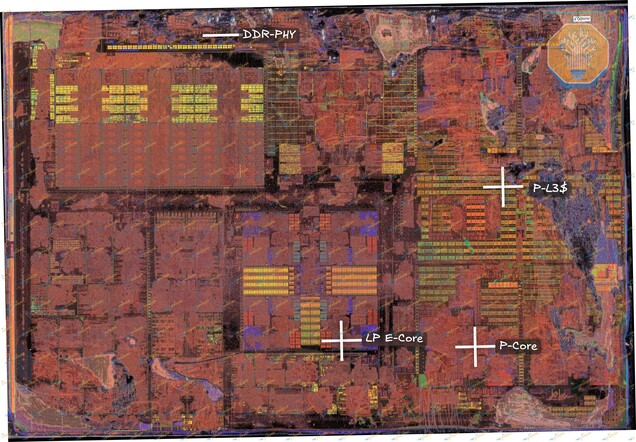 CPU çekirdekleri, önbellek ve bellek arabirimlerine sahip Intel’in 18A Panther Lake hesaplama modülü.