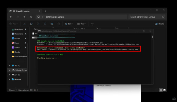 Lenovo Legion C700'ün düşük gecikmeli oyun deneyimi için tasarlanmış Streamhost yazılımı, Ayaneo sunucusundan indirme yapar.