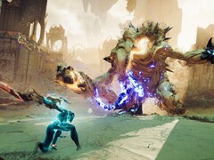 Atlas Fallen: Reign of Sand oyunundaki bir savaşı gösteren bir görsel.