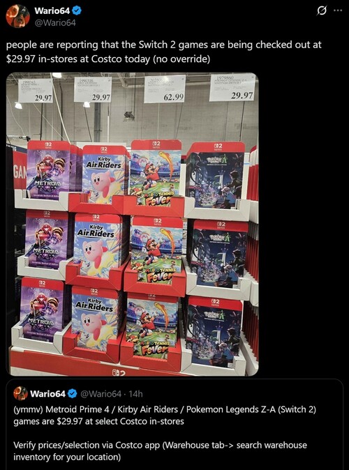 Switch 2 oyunları Costco'da indirimde