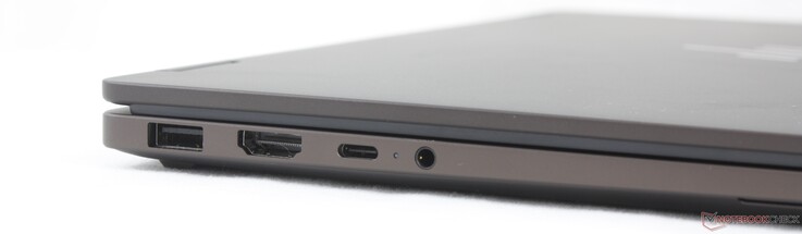 Sol: USB-A (10 Gbps), HDMI 2.1, USB-C 3.2 2. Nesil (40 Gbps) – DisplayPort 2.1 ve Power Delivery 3.1 özellikli, 3,5 mm kulaklık girişi