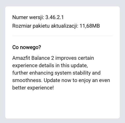 Amazfit Balance 2 akıllı saat aygıt yazılımı 3.46.0.1 için sürüm notları