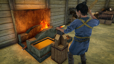 Sengoku Dynasty'de bir demirciyi gösteren bir görsel.