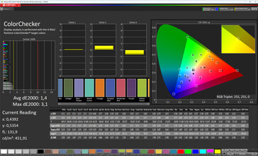 Renk doğruluğu (profil: Canlı, Sıcak, hedef renk alanı: P3)