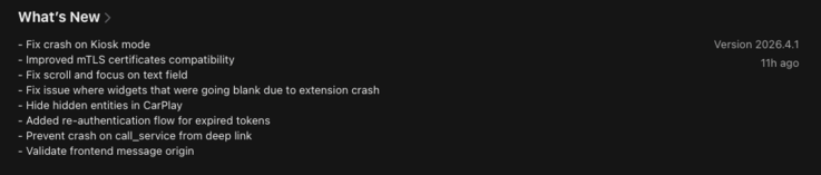 Ev Asistanı uygulaması sürüm 2026.4.1 için sürüm notları