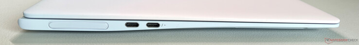 Sol taraf: Web kamerası, USB-C 3.2 Gen.2 (10 Gbps, DisplayPort-ALT modu, güç dağıtımı), USB-C 4.0 w/ Thunderbolt 4 (40 Gbps, DisplayPort-ALT modu, güç dağıtımı)