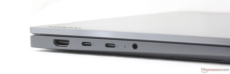 Sol: HDMI 2.1, 2 adet USB-C Thunderbolt 4 (DisplayPort 2.1 ve Power Delivery (65 W) özellikli), 3,5 mm kulaklık girişi