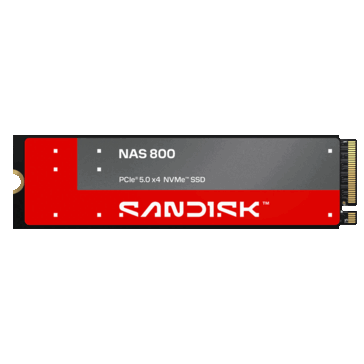 Kırmızı ve gri etiketli Sandisk NAS 800 M.2 NVMe SSD