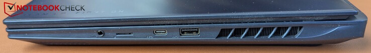 Sağ tarafta: USB-A 3.2 Gen 2, Thunderbolt 4'lü USB-C (PD 3.0, DP 1.4, USB 4), mikro SD kart okuyucu, kulaklık girişi