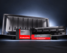 Bir NAS kasasının önünde Sandisk NAS 600 SATA SSD ve NAS 800 NVMe SSD