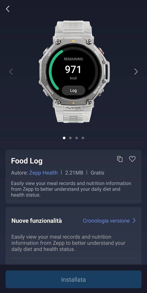 Yeni Amazfit Food Log Mini Uygulamasının ekran görüntüsü. (Resim kaynağı: Amazfit Resmi Açık Hava Topluluğu Facebook Grubu aracılığıyla Matteo Calori)