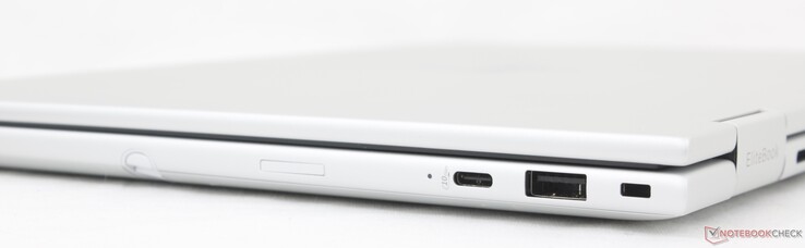 Sağ tarafta: DisplayPort 1.4 + Güç Dağıtımı ile USB-C 3.2 Gen. 1 (10 Gbps), USB-A (5 Gbps), Güvenlik kilidi, Nano-SIM yuvası (isteğe bağlı)