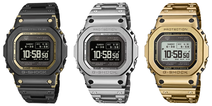 Soldan sağa: Casio GMW-BZ5000BD-1, GMW-BZ5000D-1 ve GMW-BZ5000GD-1 saatleri