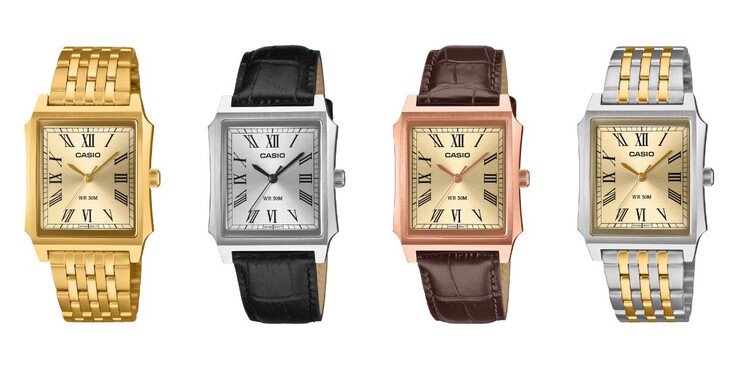 Soldan sağa: Casio MTP-B190G-9BV, MTP-B190L-7BV, MTP-B190RGL-9BV ve MTP-B190SG-9BV saatler