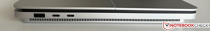 Sol taraf: USB-A 3.2 Gen.1 (5 Gbps), 2x USB-C 4.0 w/ Thunderbolt 4 (40 Gbps, DisplayPort-ALT-Mode 1.4, Power Delivery)