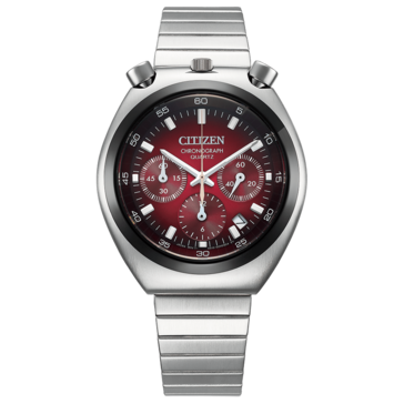Kırmızı geçişli kadranıyla Citizen Tsuno Chronograph AN3714-84Z'nin önden görünümü,