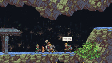 Owlboy'daki birkaç karakteri gösteren bir görüntü.