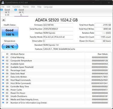 ADATA SE920, PCIe 4.0 x4'ü destekler