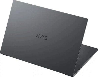 Koyu renk kaplaması ve XPS logosuyla arkadan gösterilen Dell XPS 16