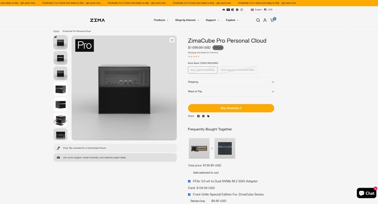 Resmi web sitesinde, ZimaCube Pro tükenmiş durumda ve normalde 16 GB RAM ile 1.099 dolara mal oluyor