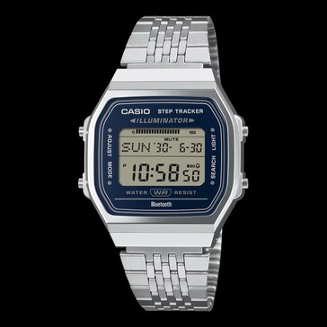 Lacivert kadranlı ve gümüş rengi kasalı Casio ABL-100WE-2A.