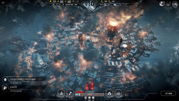 Frostpunk oyunundan bir oyun sahnesini gösteren bir resim.