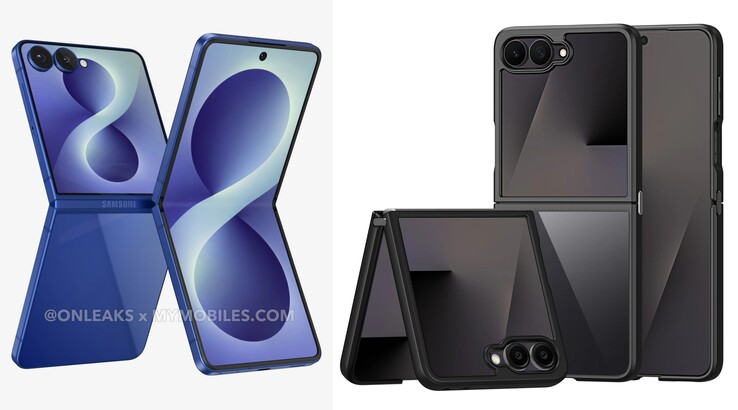 Galaxy Z Flip 8 görselleri (solda), erken dönem Galaxy Z Flip 8 kasa görselleri (sağda)