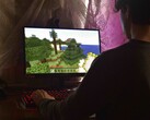 Resimde bir kişi PC'de Minecraft oynuyor.