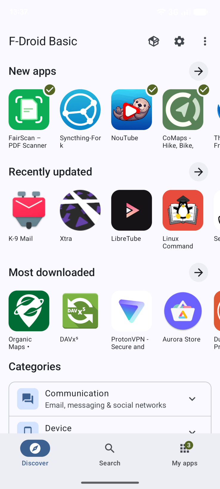 Yeniden tasarlanan F-droid uygulama arayüzü